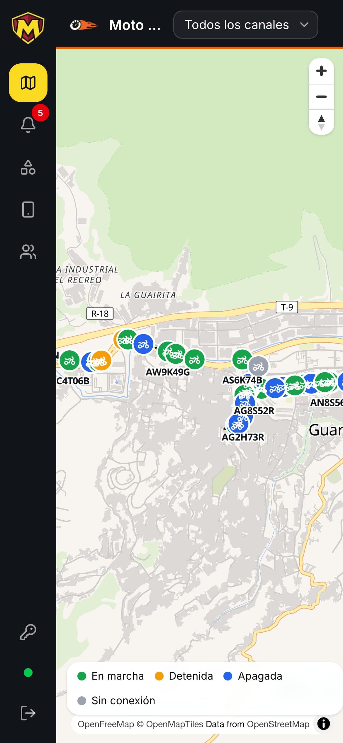 El panel de MotoMen abierto en un celular